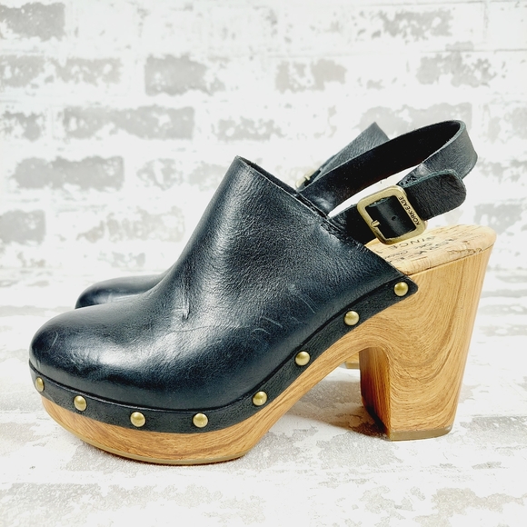KorkEase Shoes New Kork Ease Darby Black Leather Studded Slingback Block Heel Clogs W424